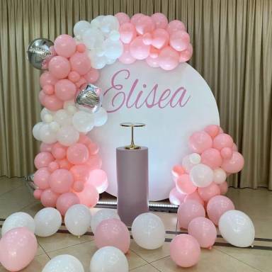 Elegant Pink And White Balloon Backdrop Personalized Celebration Setup