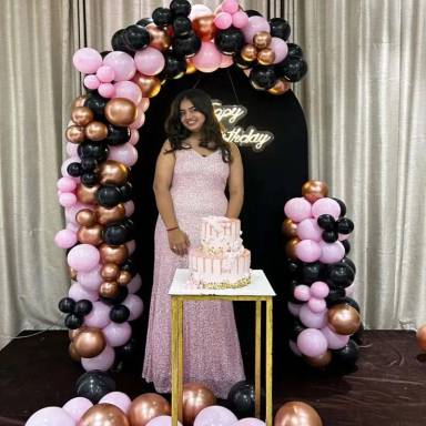 Rose Gold And Black Balloon Arch Birthday Backdrop
