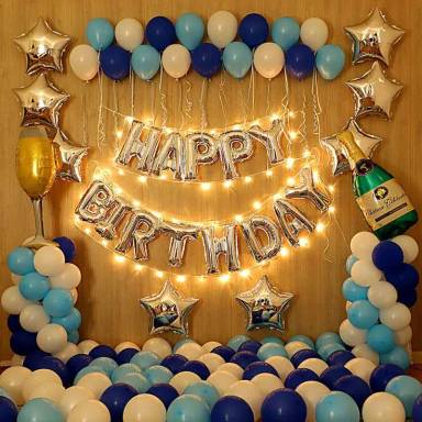 Blue And Silver Celebration Birthday Setup