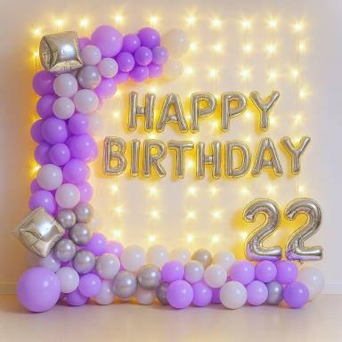 Purple Glow Birthday Decor with LED Backdrop