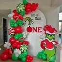 Grinch themed birthday balloon setup - photo 2