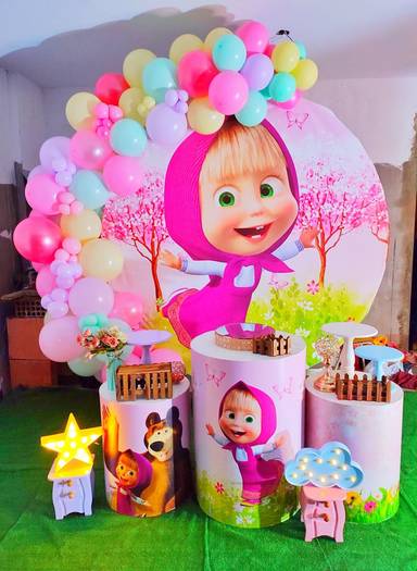 Masha And The Bear Pastel Birthday Setup
