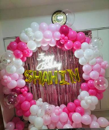 Pink And White Birthday Balloon Ring Backdrop