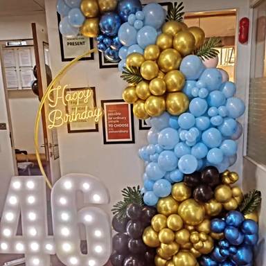 Elegant Luxe Balloon Arch Blue And Gold Birthday Decor