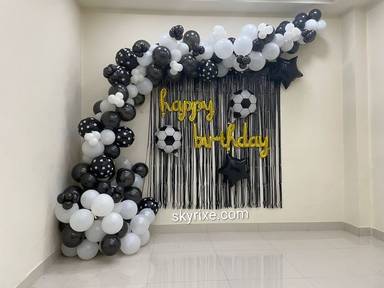 Black and White Football Theme Birthday Decoration with Fringe Backdrop