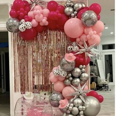 Pink And Silver Starburst Birthday Backdrop