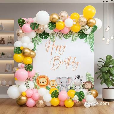 Jungle Theme Kids Birthday Backdrop