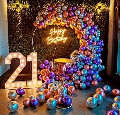 Glamorous 21st Birthday Balloon Setup