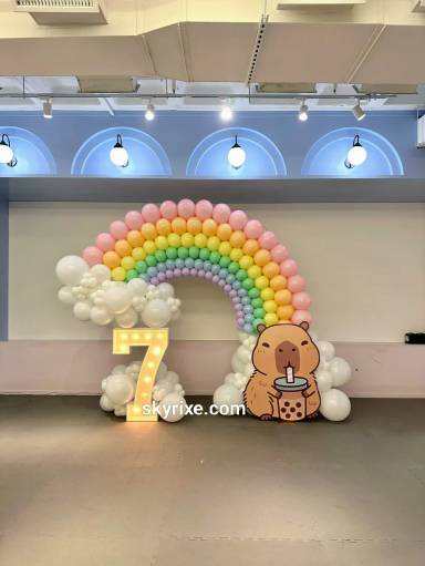 Pastel Rainbow Kids Birthday Arch Setup