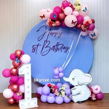 Butterfly Elephant 1st Birthday Backdrop