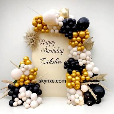 Black Gold Arch Birthday Backdrop Decoration