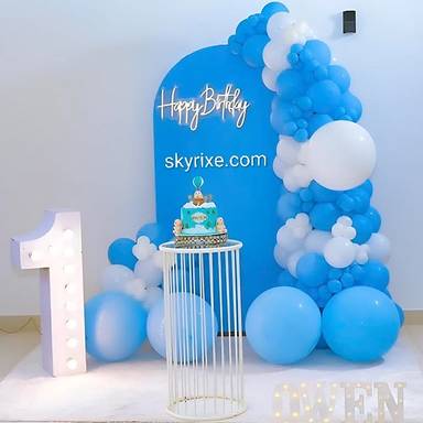 Blue 1st Birthday panel backdrop