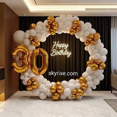 White and Gold Ring 30th Birthday Decoration