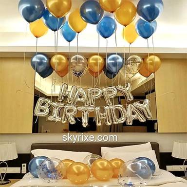 Blue and Gold Ceiling Surprise Birthday Decoration
