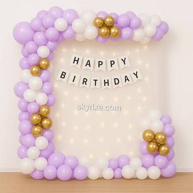 Pastel Lavender Gold Balloon Arch Birthday Backdrop