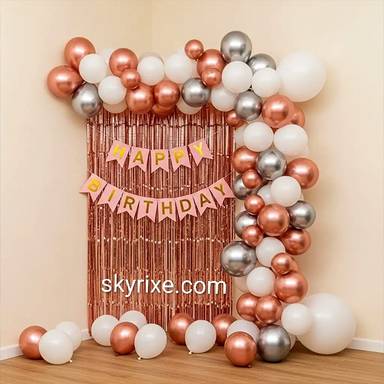 Rose gold metallic shimmer fringe curtain backdrop