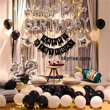 Chic Black Silver 22nd Birthday Backdrop Decor
