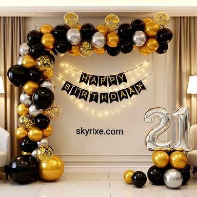 Black and Gold Birthday Arch Decor