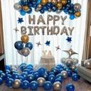 Blue silver gold balloon garland arch backdrop - photo 1