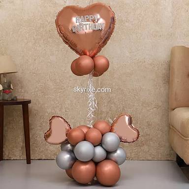 Rose Gold Heart Birthday Balloon Bouquet