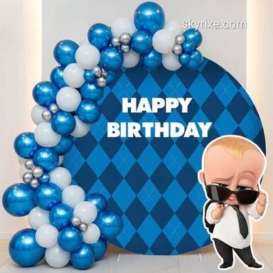 Boss Baby Theme Birthday Backdrop with Blue Chrome