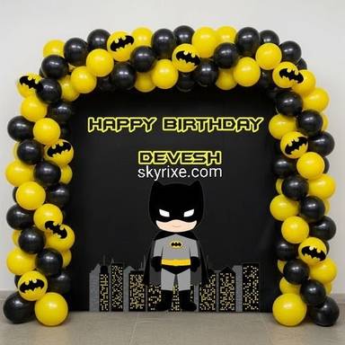 Batman City Theme Birthday Backdrop with Yellow