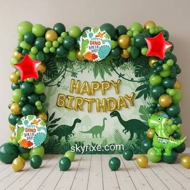 Dinosaur Theme Birthday Balloon Decoration Setup