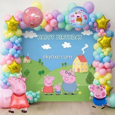 Peppa Pig Theme Birthday Decoration with Pastel Balloon