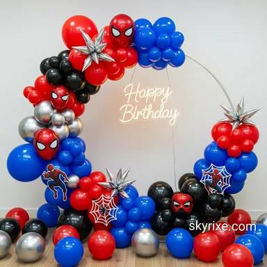 Spiderman Theme Balloon Ring Birthday