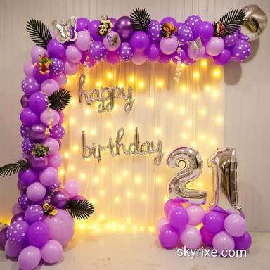 Lavender Glow 21st Birthday Balloon Arch Backdrop