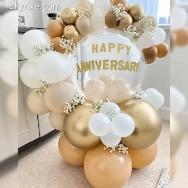 Elegant Gold & Ivory Anniversary Bubble Balloon Arrangement