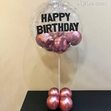 Rose Gold Confetti Bubble Birthday Stand