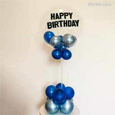 Blue Silver Bubble Birthday Balloon Stand