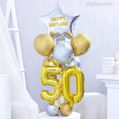 Golden 50 Milestone Birthday Balloon Bouquet
