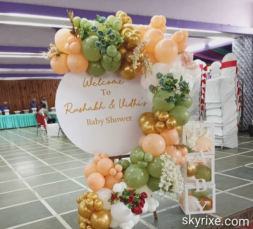 Pastel Green and Peach Baby Shower Welcome Backdrop - Image 1