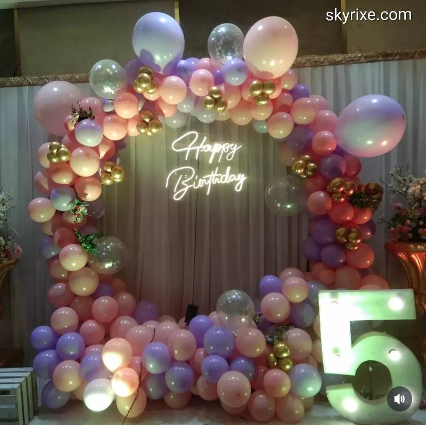 Pastel Rainbow Balloon Ring Birthday Backdrop - Image 1