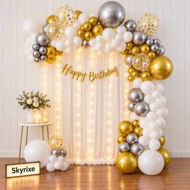 White and Silver Birthday Balloon Decoration
