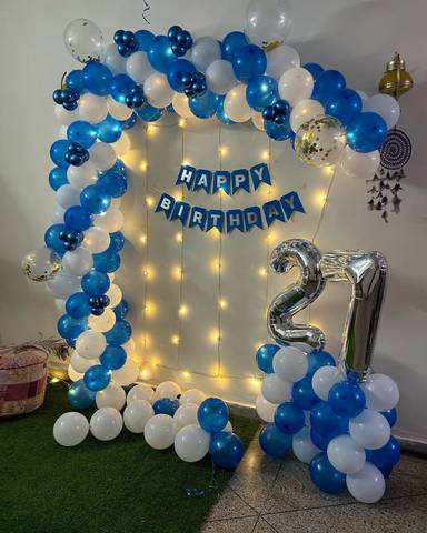 Blue And White Elegant Birthday Backdrop