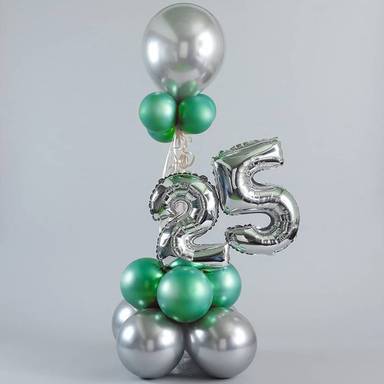Silver Green 25th Celebration Balloon Arrangement