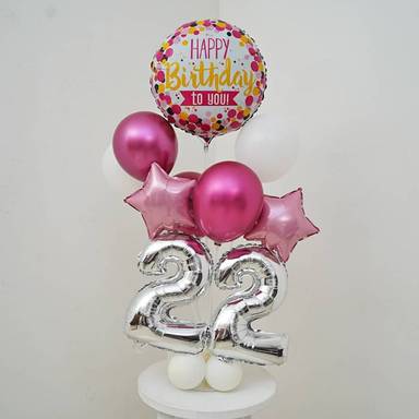 Happy Birthday White And Pink Balloon Bouquet