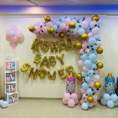 L Shape Pastel And Gold Baby Shower Balloon Decor