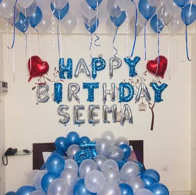 Blue And Silver Birthday Room Decoration
