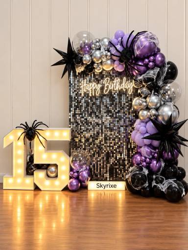 15th Neon and Sequin Backdrop Decoration