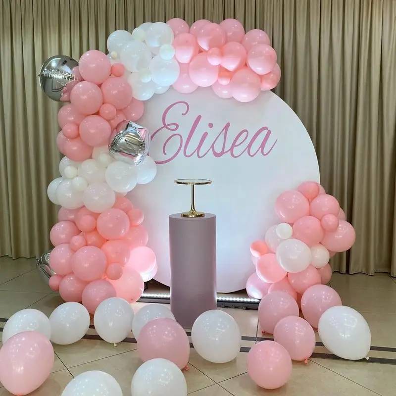 Elegant Pink And White Balloon Backdrop Personalized Celebration Setup - Image 1