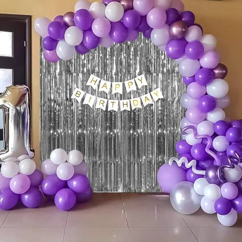 Purple Sparkle Birthday Arch with Foil Backdrop - Image 1