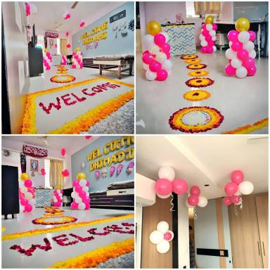 Traditional Welcome Baby Decoration Floral And Balloon Combo