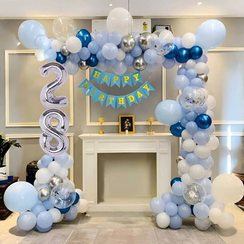 Blue And Silver Balloon Arch Birthday - Image 1