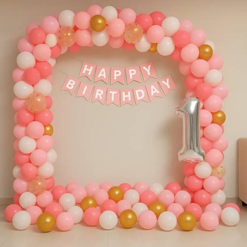 Blush Pink Birthday Balloon Arch - Image 1