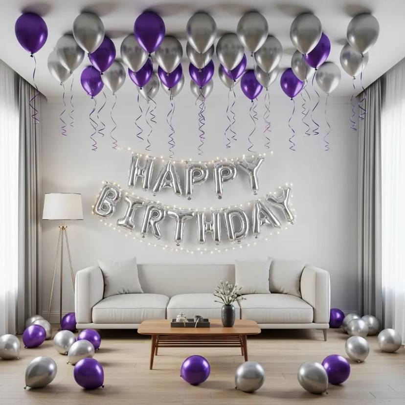 Purple And Silver Birthday Decor - Image 1