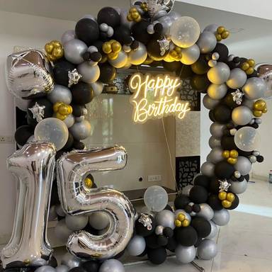 Silver And Gold Birthday Balloon Arch